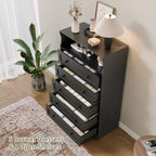 Commode haute 5 tiroirs avec étagère d'exposition – Armoire de rangement en bois moderne pour chambre, placard et couloir