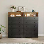 Commode haute 5 tiroirs avec étagère d'exposition – Armoire de rangement en bois moderne pour chambre, placard et couloir