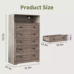 Commode haute 5 tiroirs avec étagère d'exposition – Armoire de rangement en bois moderne pour chambre, placard et couloir