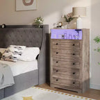 Commode haute 5 tiroirs avec étagère d'exposition – Armoire de rangement en bois moderne pour chambre, placard et couloir