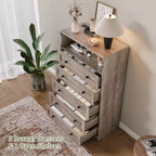 Commode haute 5 tiroirs avec étagère d'exposition – Armoire de rangement en bois moderne pour chambre, placard et couloir