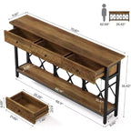 Table console/table d'entrée étroite de 180 cm de long avec 3 tiroirs – 2 niveaux – Style industriel