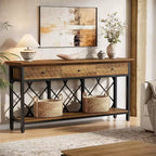 Table console/table d'entrée étroite de 180 cm de long avec 3 tiroirs – 2 niveaux – Style industriel