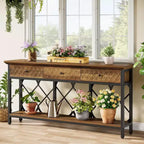 Table console/table d'entrée étroite de 180 cm de long avec 3 tiroirs – 2 niveaux – Style industriel