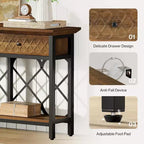 Table console/table d'entrée étroite de 180 cm de long avec 3 tiroirs – 2 niveaux – Style industriel