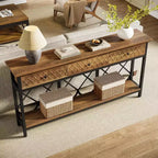 Table console/table d'entrée étroite de 180 cm de long avec 3 tiroirs – 2 niveaux – Style industriel