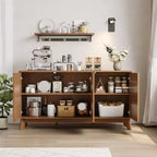 Buffet en bois de 58 po avec portes incurvées – Étagères réglables, Rangement de salle à manger style ferme moderne
