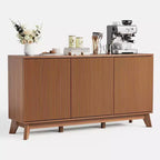 Buffet en bois de 58 po avec portes incurvées – Étagères réglables, Rangement de salle à manger style ferme moderne