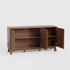 Buffet en bois de 58 po avec portes incurvées – Étagères réglables, Rangement de salle à manger style ferme moderne