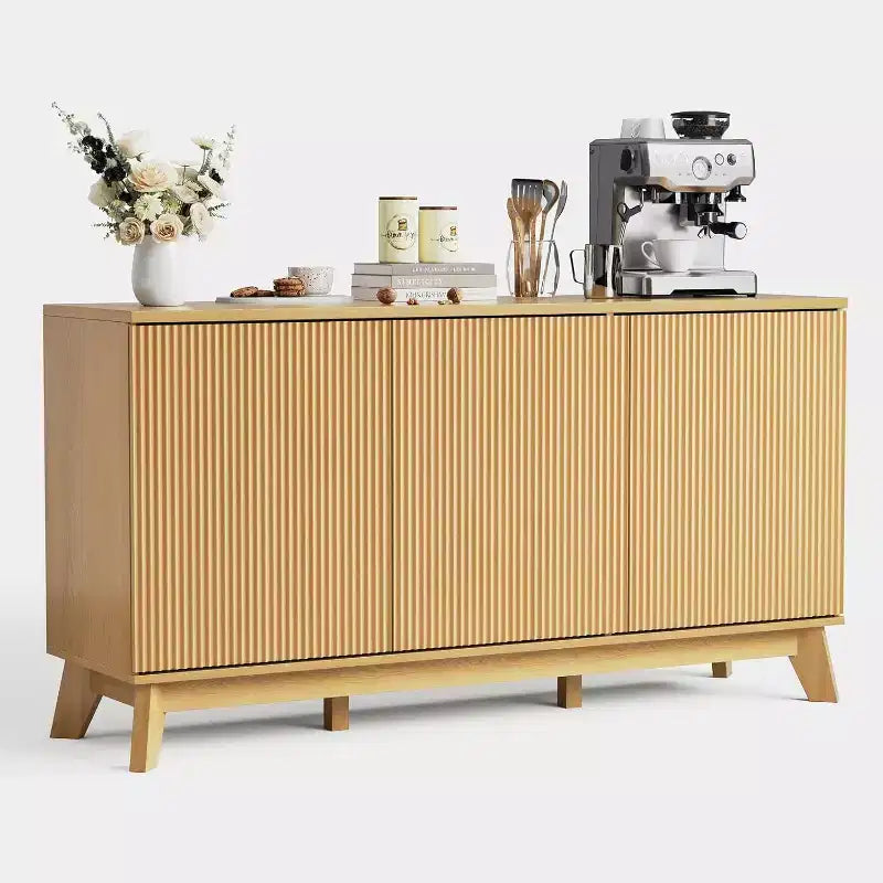 Buffet en bois de 58 po avec portes incurvées – Étagères réglables, Rangement de salle à manger style ferme moderne