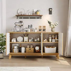 Buffet en bois de 58 po avec portes incurvées – Étagères réglables, Rangement de salle à manger style ferme moderne