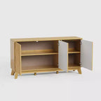 Buffet en bois de 58 po avec portes incurvées – Étagères réglables, Rangement de salle à manger style ferme moderne