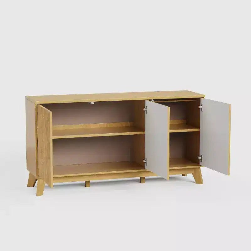 Buffet en bois de 58 po avec portes incurvées – Étagères réglables, Rangement de salle à manger style ferme moderne