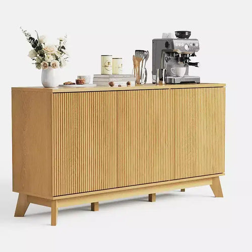 58 Wood Sideboard Buffet Cabinet with Curved Doors, Adjustable Shelves, Modern Farmhouse Storage Console for Dining Room, Coffee Bar