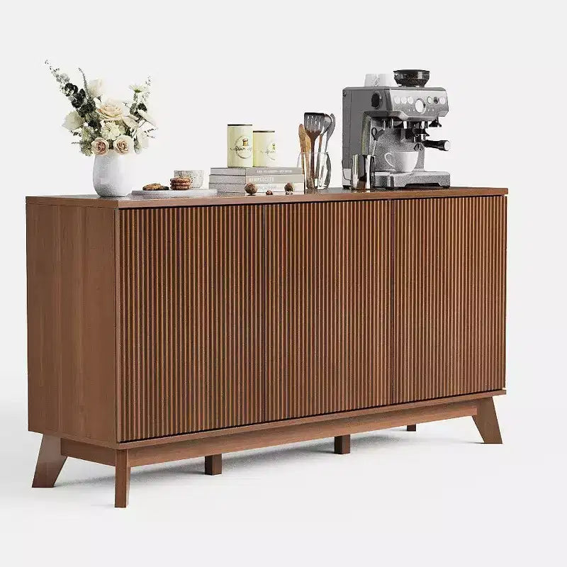 Buffet en bois de 58 po avec portes incurvées – Étagères réglables, Rangement de salle à manger style ferme moderne