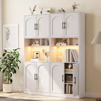 Vaisselier haut avec meuble bar, support pour micro-ondes et éclairage LED – Armoire de rangement pour la salle à manger