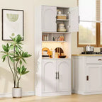 Vaisselier haut avec meuble bar, support pour micro-ondes et éclairage LED – Armoire de rangement pour la salle à manger
