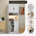 Vaisselier haut avec meuble bar, support pour micro-ondes et éclairage LED – Armoire de rangement pour la salle à manger