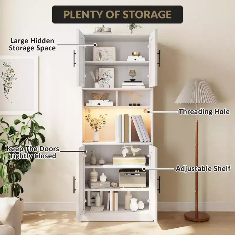 Vaisselier haut avec meuble bar, support pour micro-ondes et éclairage LED – Armoire de rangement pour la salle à manger
