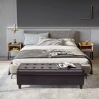 Banc de rangement ottoman en similicuir de 130 cm – Coffre capitonné à couvercle relevable pour salon et entrée