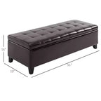 Banc de rangement ottoman en similicuir de 130 cm – Coffre capitonné à couvercle relevable pour salon et entrée