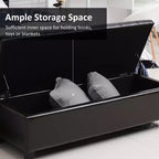 Banc de rangement ottoman en similicuir de 130 cm – Coffre capitonné à couvercle relevable pour salon et entrée