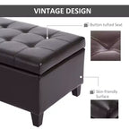 Banc de rangement ottoman en similicuir de 130 cm – Coffre capitonné à couvercle relevable pour salon et entrée