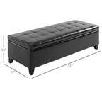 Banc de rangement ottoman en similicuir de 130 cm – Coffre capitonné à couvercle relevable pour salon et entrée