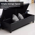 Banc de rangement ottoman en similicuir de 130 cm – Coffre capitonné à couvercle relevable pour salon et entrée
