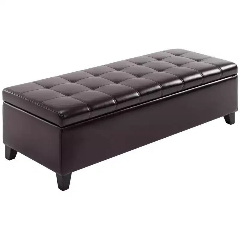 Banc de rangement ottoman en similicuir de 130 cm – Coffre capitonné à couvercle relevable pour salon et entrée