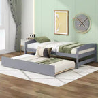 Twin Platform Bed with Headboard, End Board & Trundle, Pine Wood Frame, No Box Spring Needed