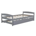 Lit double plateforme avec tête de lit, pied de lit et lit gigogne – Cadre en bois de pin, pas besoin de sommier tapissier