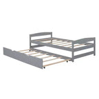Lit double plateforme avec tête de lit, pied de lit et lit gigogne – Cadre en bois de pin, pas besoin de sommier tapissier