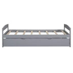 Lit double plateforme avec tête de lit, pied de lit et lit gigogne – Cadre en bois de pin, pas besoin de sommier tapissier
