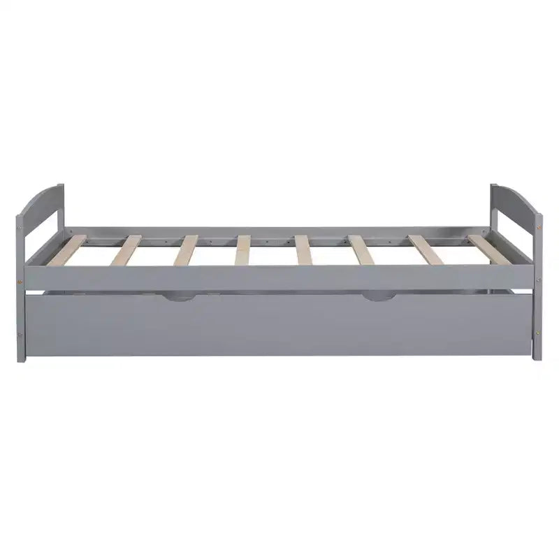 Lit double plateforme avec tête de lit, pied de lit et lit gigogne – Cadre en bois de pin, pas besoin de sommier tapissier
