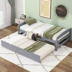 Lit double plateforme avec tête de lit, pied de lit et lit gigogne – Cadre en bois de pin, pas besoin de sommier tapissier