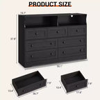 Commode 7 tiroirs avec lumières LED et station de charge – Meuble de rangement en bois avec compartiments ouverts pour chambre à coucher