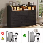 Commode 7 tiroirs avec lumières LED et station de charge – Meuble de rangement en bois avec compartiments ouverts pour chambre à coucher