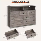 Commode 7 tiroirs avec lumières LED et station de charge – Meuble de rangement en bois avec compartiments ouverts pour chambre à coucher