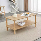 Modern 2-Tier Rectangular Coffee Table with Open Storage Shelf and Rounded Solid Wood Legs, Sofa Table for Living Room, Office, or Reception Area