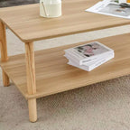 Table basse rectangulaire à 2 niveaux avec étagère de rangement ouverte – Pieds arrondis en bois massif pour salon