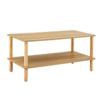 Table basse rectangulaire à 2 niveaux avec étagère de rangement ouverte – Pieds arrondis en bois massif pour salon