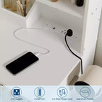 Coiffeuse avec miroir, support pour sèche-cheveux, tiroirs de rangement et tabouret rembourré pour chambre à coucher