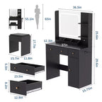Coiffeuse avec miroir, support pour sèche-cheveux, tiroirs de rangement et tabouret rembourré pour chambre à coucher
