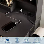 Coiffeuse avec miroir, support pour sèche-cheveux, tiroirs de rangement et tabouret rembourré pour chambre à coucher