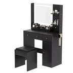 Coiffeuse avec miroir, support pour sèche-cheveux, tiroirs de rangement et tabouret rembourré pour chambre à coucher