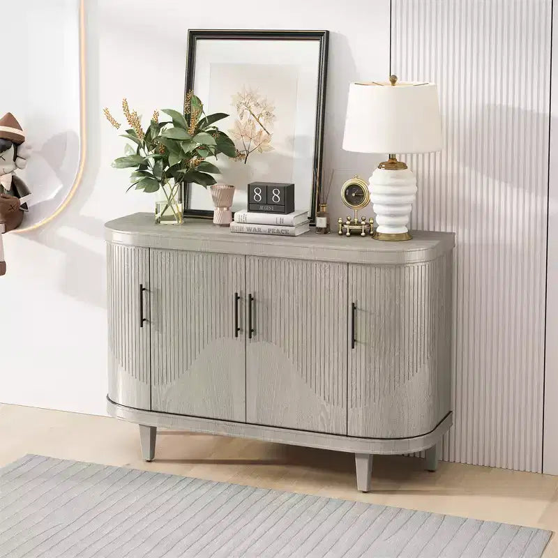 Buffet bahut incurvé avec 4 portes – Étagères réglables, Meuble de bar à café pour le salon