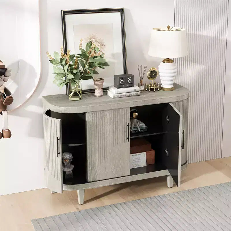 Buffet bahut incurvé avec 4 portes – Étagères réglables, Meuble de bar à café pour le salon