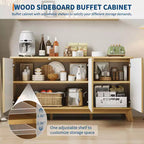 Buffet de salle à manger cannelé de 58 po – 3 portes, étagères réglables, rangement de style ferme pour bar à café