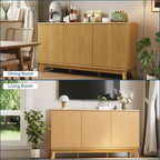 Buffet de salle à manger cannelé de 58 po – 3 portes, étagères réglables, rangement de style ferme pour bar à café